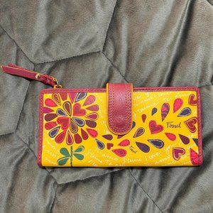 Fossil Yellow and Red Floral Wallet
